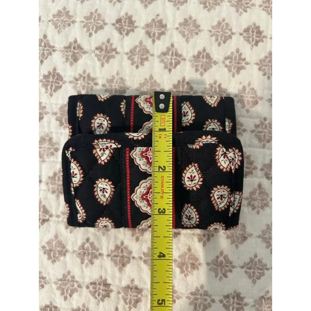 NWT Vera Bradley Pocket Trifold Classic Black Red Wallet Quilted Velcro Closure